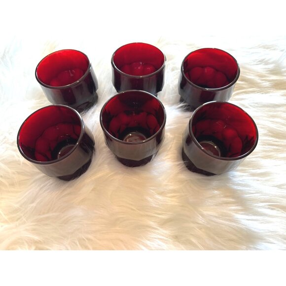 Georgian Ruby Red Juice Glass Tumblers set six 3" High Barware Holiday Christmas - Picture 3 of 6